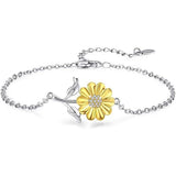 925 Silver Sunflower Bracelet Daisy Flower Jewelry Gift for Women Mom flower bracelet Romanticwork Jewelry Style 2: 