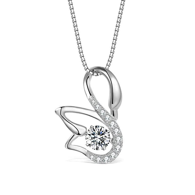 925 Sterling Silver Cat Fox Swan Pendant Necklace with Dancing Diamond Stone Cubic Zirconia Birthday Gift for Women Girls Animal necklace enjoy life creative 