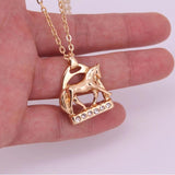 925 Sterling Silver Crystal Horse Stirrup and Horse Pendant Necklace Two Colors Gold and Silver Color Horse Necklaces Jewelry Gift Horse Necklace enjoy life creative 