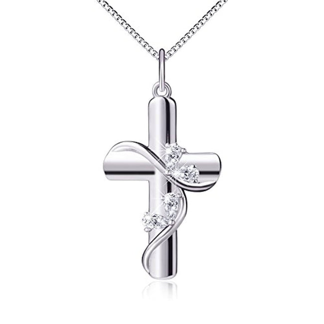 925 Sterling Silver Cubic Zirconia Faith Hope Love Cross Pendant Necklace for Women Girls Christian Birthday Easter Gifts Geometric necklace FLYOW 01-Faith Hope Love Cross Necklace Style 1 