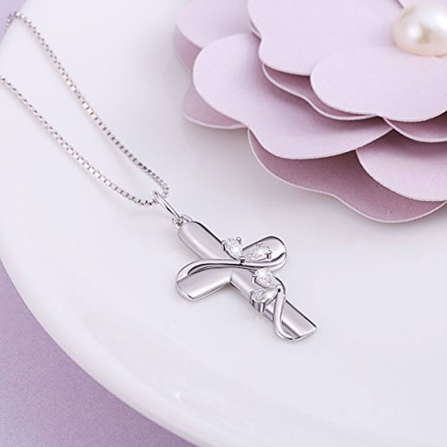 925 Sterling Silver Cubic Zirconia Faith Hope Love Cross Pendant Necklace for Women Girls Christian Birthday Easter Gifts Geometric necklace FLYOW 