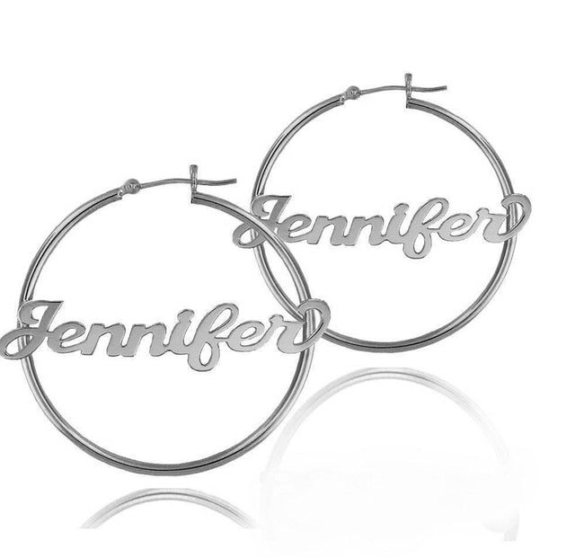 925 Sterling Silver Custom Name Hoop Earrings Personalized Jewelry Gifts for Her Earrings enjoy life creative Silver 