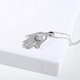 925 Sterling Silver Evil Eye Hamsa White Blue Cz Womens Pendant Necklace Evil Eys necklace enjoy life creative 
