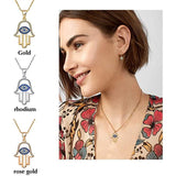 925 Sterling Silver Evil Eye Hamsa White Blue Cz Womens Pendant Necklace Evil Eys necklace enjoy life creative 