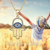 925 Sterling Silver Evil Eye Hamsa White Blue Cz Womens Pendant Necklace Evil Eys necklace enjoy life creative 