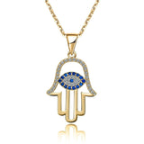 925 Sterling Silver Evil Eye Hamsa White Blue Cz Womens Pendant Necklace Evil Eys necklace enjoy life creative Gold 