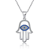 925 Sterling Silver Evil Eye Hamsa White Blue Cz Womens Pendant Necklace Evil Eys necklace enjoy life creative Silver 