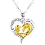 925 Sterling Silver Girl & Horse Necklace Cute Animal Love Heart Pendant Jewelry Gifts for Women Sterling Silver Necklace JUSTKIDSTOY 