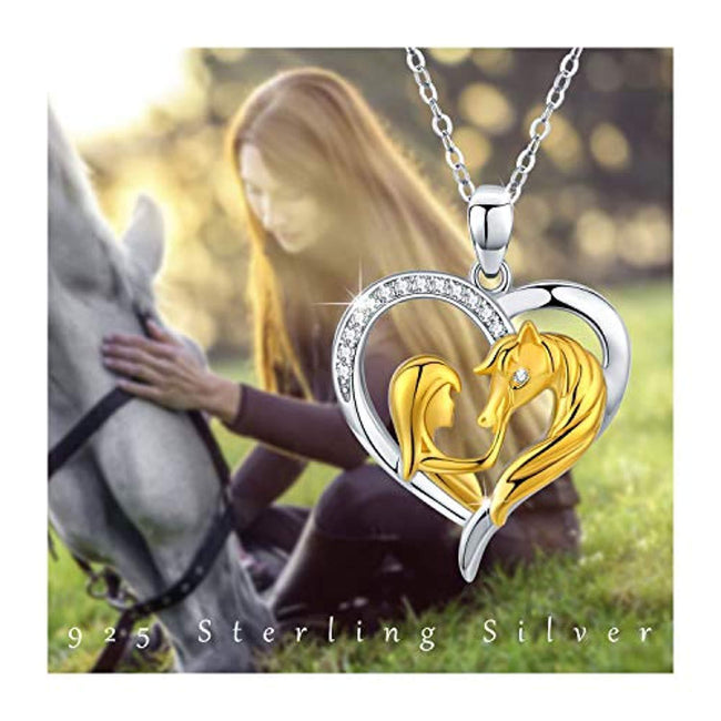 925 Sterling Silver Girl & Horse Necklace Cute Animal Love Heart Pendant Jewelry Gifts for Women Sterling Silver Necklace JUSTKIDSTOY 