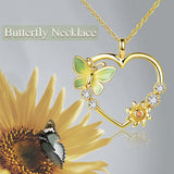 925 Sterling Silver Heart Shape Butterfly Necklace Sunflower Sunshine Necklace Pendant Necklace Jewelry Gift for Wife Girlfriend Nature Necklace enjoy life creative 