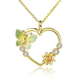925 Sterling Silver Heart Shape Butterfly Necklace Sunflower Sunshine Necklace Pendant Necklace Jewelry Gift for Wife Girlfriend Nature Necklace enjoy life creative 