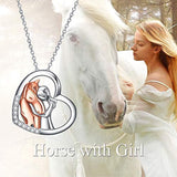 925 Sterling Silver Horse with Girl Heart Pendant Necklace for Girls, Teens, Women, Daughter, Girlfriend Sterling Silver Necklace enjoy life creative 