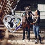 925 Sterling Silver Horse with Girl Heart Pendant Necklace for Girls, Teens, Women, Daughter, Girlfriend Sterling Silver Necklace enjoy life creative 