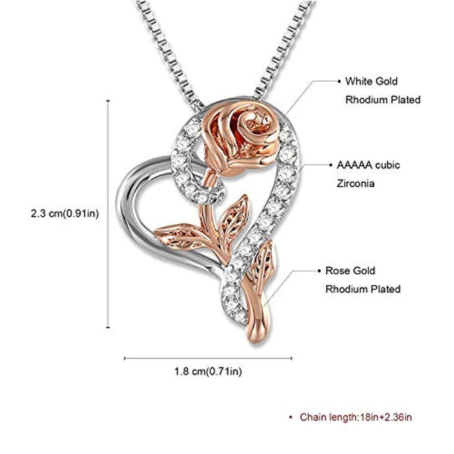 925 Sterling Silver Love You More Than Love Rose Crystals Pendant Necklace, Valentine's Day, Christmas Gift for Women Mom Daughter Wife Sterling Silver Necklace SNZM 