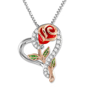 Rose Necklace Flower Pendant Necklace 925 Silver Valentine's Day Gift