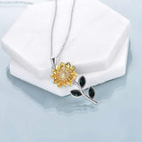 925 sterling silver Sunflower Necklace Sterling Silver Sunflower Crystal Pendant Necklace Sunflower Jewelry for Women Girls Gifts Nature Necklace enjoy life creative 