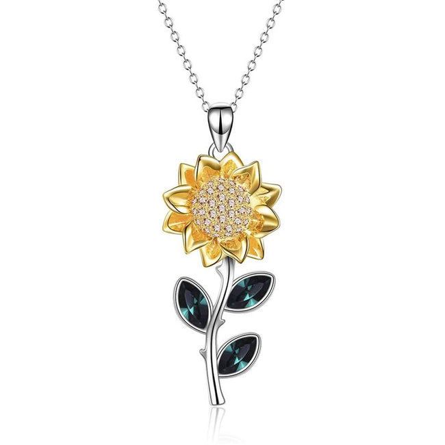 925 sterling silver Sunflower Necklace Sterling Silver Sunflower Crystal Pendant Necklace Sunflower Jewelry for Women Girls Gifts Nature Necklace enjoy life creative 