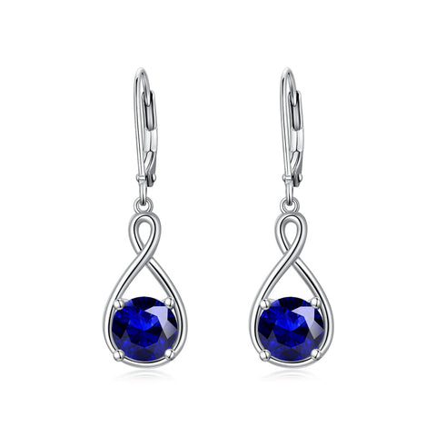 Dangle Drop Infinity Earrings 925 Sterling Silver Leverback Birstone Earrings 18K White Gold Jewelry for Women Girls