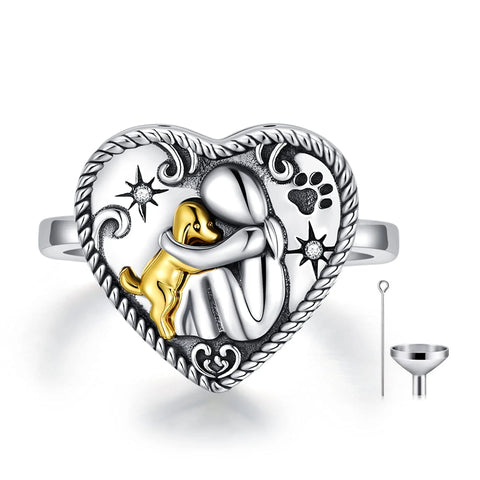 Sterling Silver Dog Urn Necklace Ring for Ashes with Engraveds