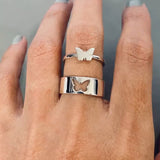 Butterfly Couple Rings 925 Silver Promise Ring Set His And Hers Matching Ring Promise Rings For Couples Girlfriend Boyfriend Silver Wedding Bands Set
