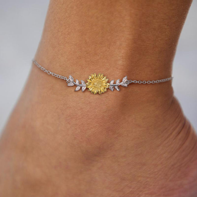 Sunflower Anklet Sterling Silver Good Luck Charm Jewelry S925 Sterling Silver Foot Jewelry