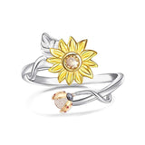 925 Sterling Silver Sunflower CZ Adjustable Ring Flower Ring