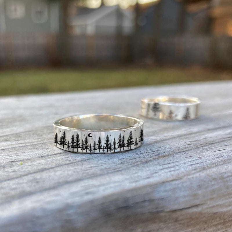Sterling Silver Forest Tree Nature Ring Engraved with Of All the Paths ...