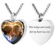 Personalized Photo Cremation Urn Necklace for Ashes Custom Heart Memorial Keepsake Jewelry with Filling Tool