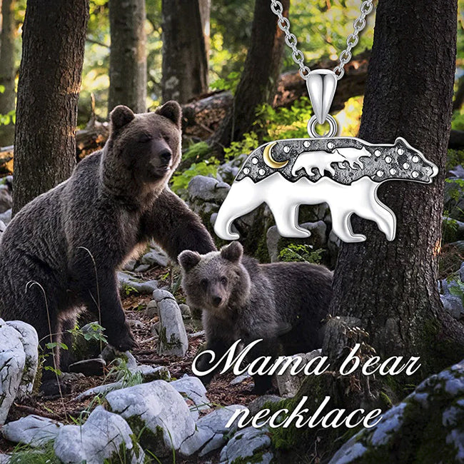 Mama Bear Necklace 925 Sterling Silver Momma Bear Necklace for Women Gift for Mother's Day, 18”+2”