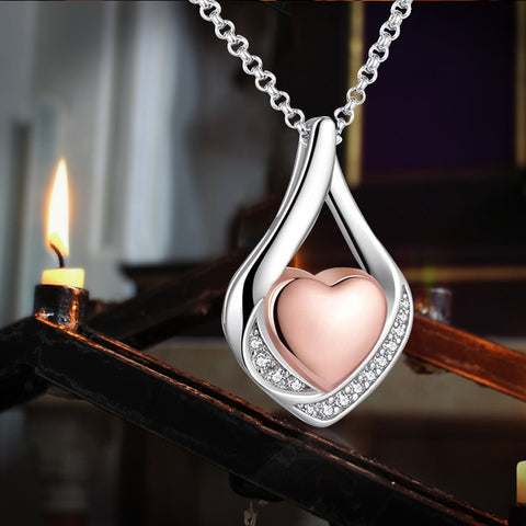 Sterling Silver Heart Shape Tear Dangle Urn Necklace for Ashes
