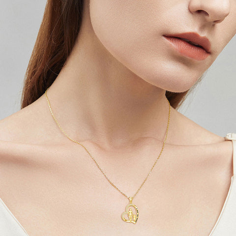 10K 14K 18K Gold Father Daughter Heart Pendant Necklace For Gift