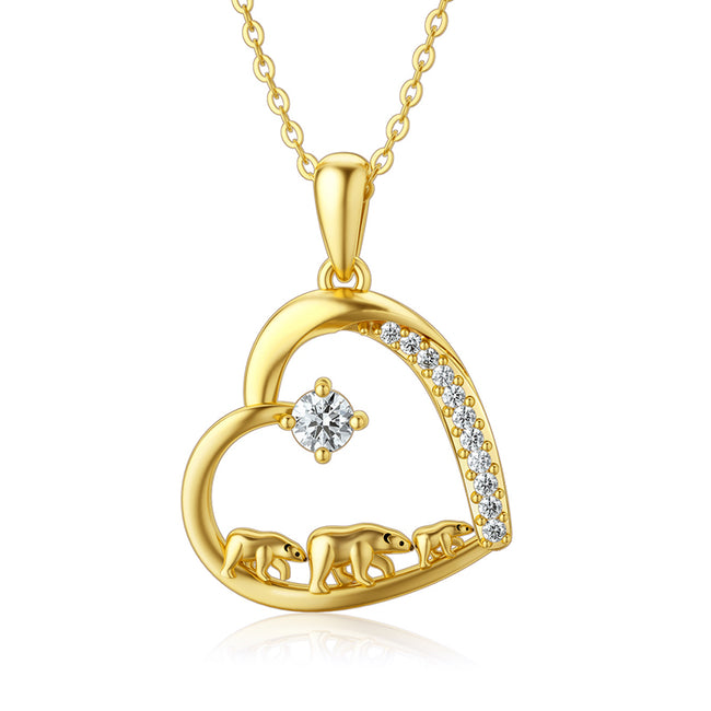 14k Solid Gold Love Heart Mama Bear Necklace Mom Necklace Mothers Day Necklaces for Women