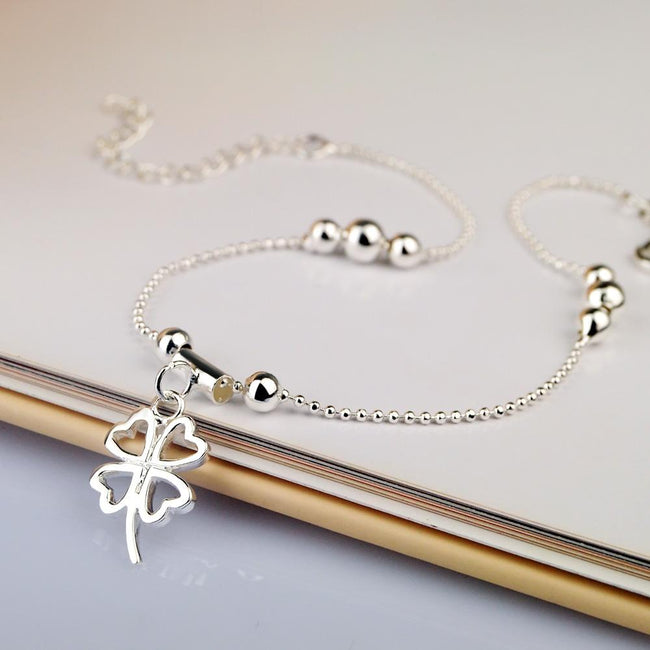 Four Leaf Clover Foot Anklet 925 Sterling Silver Flower Anklet For Women Foot Jewelry