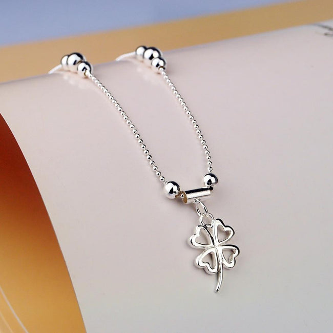 Four Leaf Clover Foot Anklet 925 Sterling Silver Flower Anklet For Women Foot Jewelry