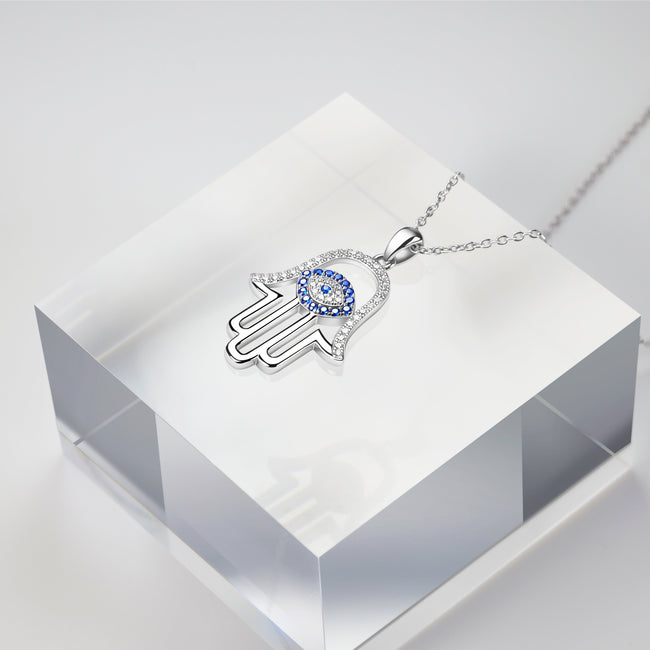Evil Eye Necklace Blue Zircon Necklace  Hamsa Necklace  Cluster Necklace  College Student Gift amulet