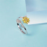 Sterling Silver You are My Sunshine Sunflower CZ Heart Ring