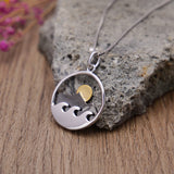 925 Sterling Silver Mountain Range Pendant Sun Wilderness Jewelry Sun Necklace Hiker Jewelry