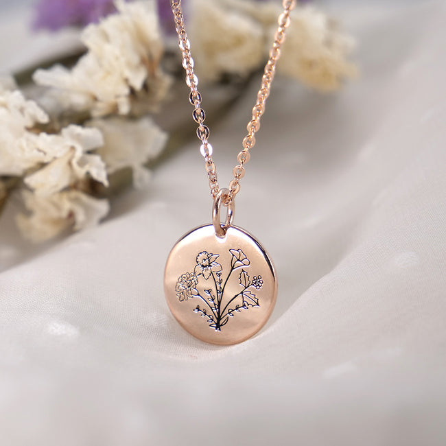 Personalised Sterling Silver Birth Flower Bouquet Necklace Photo Gift Set |  Bloom Boutique