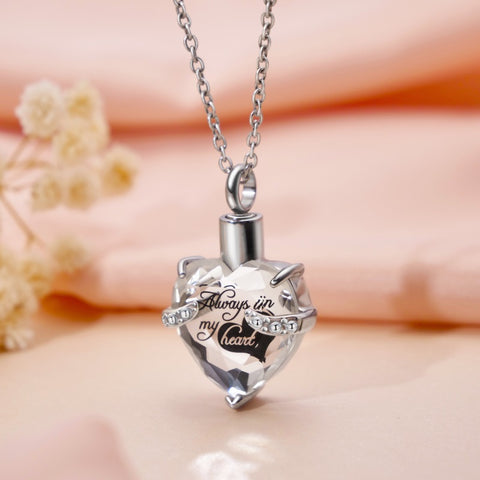 Custom Engraved Ashes Urn Necklace Birthstone Heart-shaped Month Birthday Stone Keepsakes for Ashes Cremation Jewelry