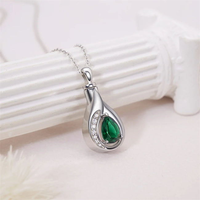 Teardrop Urn Necklace for Ashes Sterling Silver Crystal Cremation Memorial Keepake Funeral Necklace Jewelry for Women