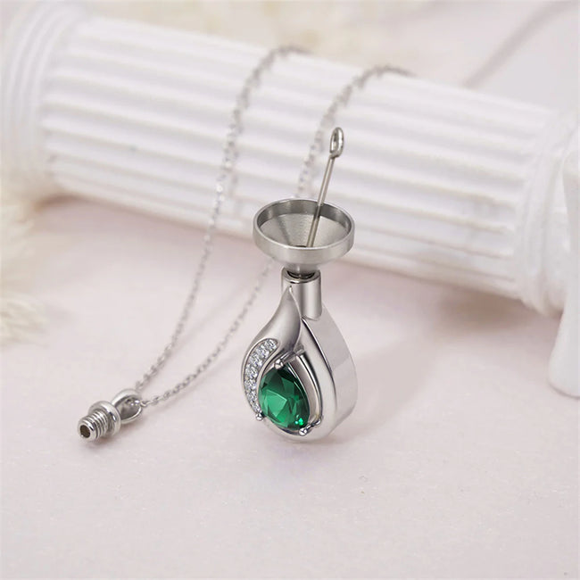 Teardrop Urn Necklace for Ashes Sterling Silver Crystal Cremation Memorial Keepake Funeral Necklace Jewelry for Women