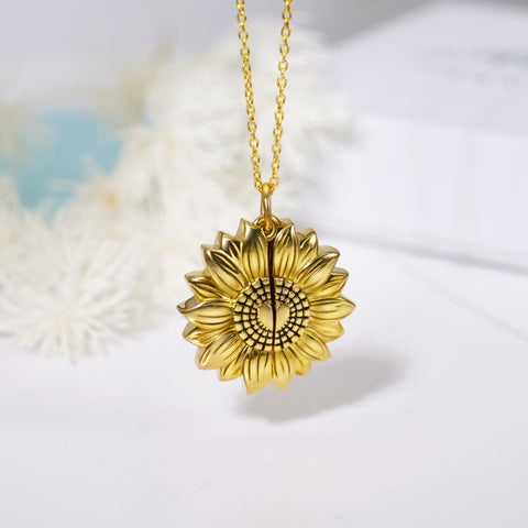 925 Sterling Silver You are My Sunshine Sunflower Photo Necklace for Mom Women Personalized Valentine's Day Gift