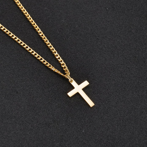Cross with 3mm Cuban Chain Pendant Necklace for Men