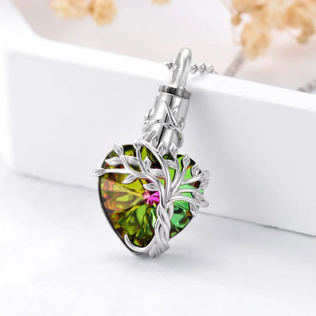 Heart Tree Of Life Cremation Ashes Pendant On 22" 925 Sterling Silver Necklace