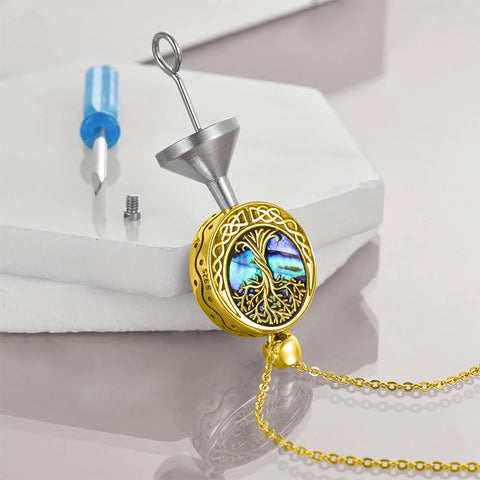 Sterling Silver Tree of Life Urn Necklaces Abalone Opal Shell Cremation Jewelry for Ashes