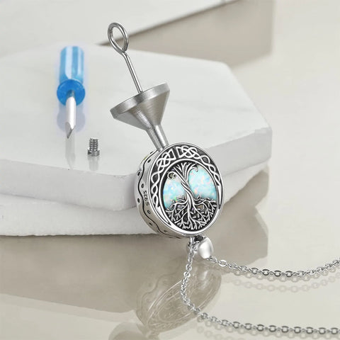 Sterling Silver Tree of Life Urn Necklaces Abalone Opal Shell Cremation Jewelry for Ashes