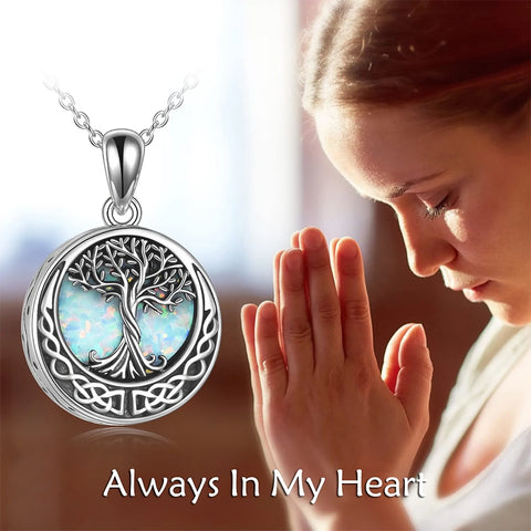 Sterling Silver Tree of Life Urn Necklaces Abalone Opal Shell Cremation Jewelry for Ashes