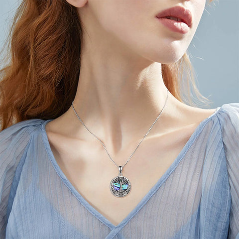 Sterling Silver Tree of Life Urn Necklaces Abalone Opal Shell Cremation Jewelry for Ashes