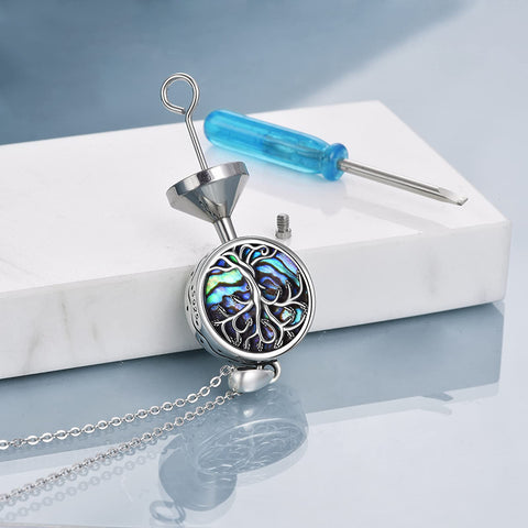 Sterling Silver Tree of Life Urn Necklaces Abalone Opal Shell Cremation Jewelry for Ashes
