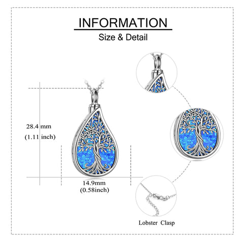 Sterling Silver Tree of Life Urn Necklaces Abalone Opal Shell Cremation Jewelry for Ashes